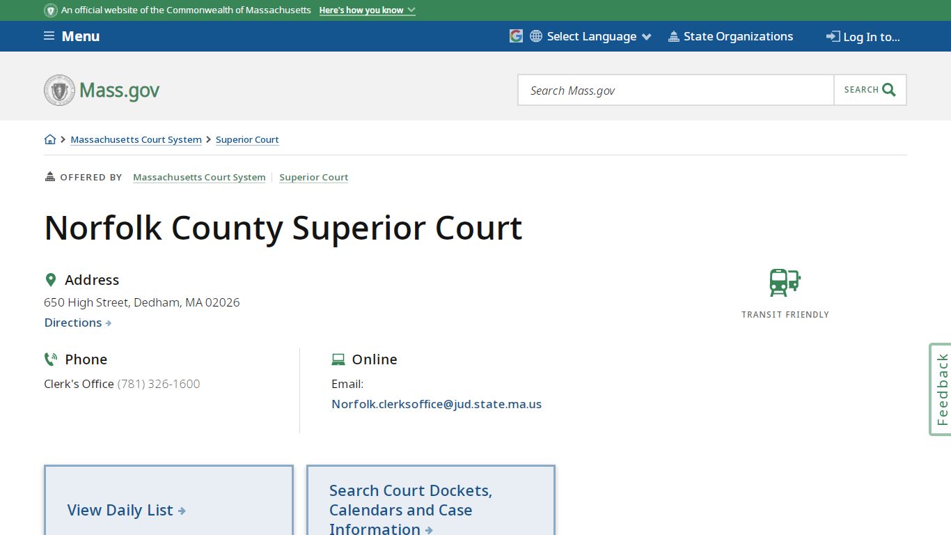 Norfolk County Superior Court | Mass.gov